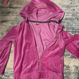 Juicy Couture Pink Velour Zip Hoodie with Gold Logo